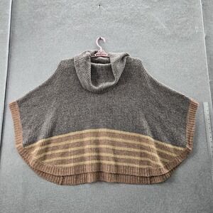 Mystree Women Sweater ONE SIZE Brown Striped Cowl Neck Poncho Pullover NWT